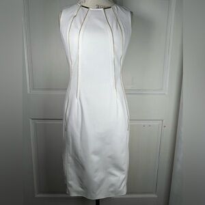 CALVIN KLEIN PONTE DRESS White Sleeveless Embellished Zipper Front Size 6